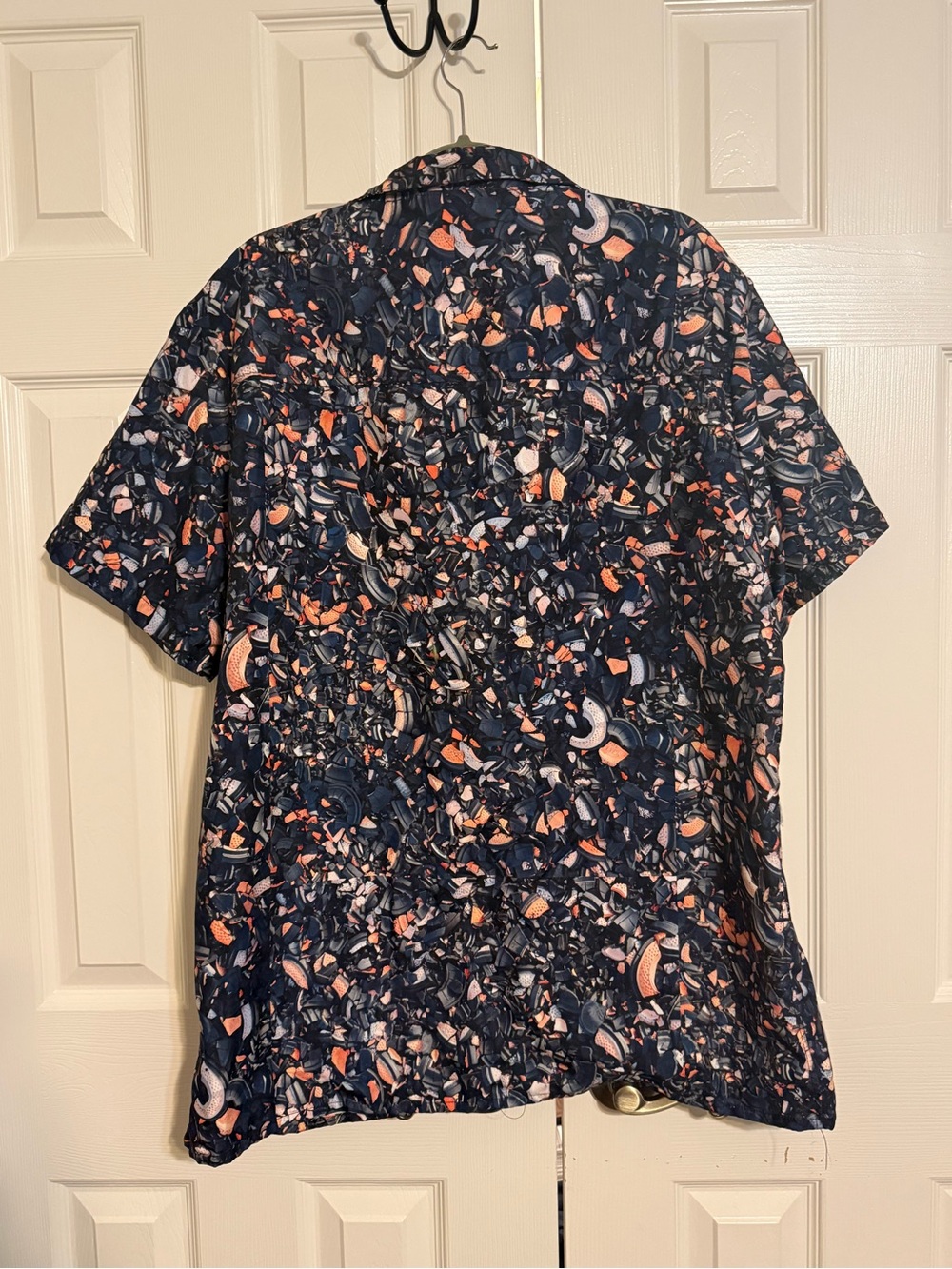 Unique Find ! Men's Navy Short-Sleeve Button Clay-Shotting Shirt